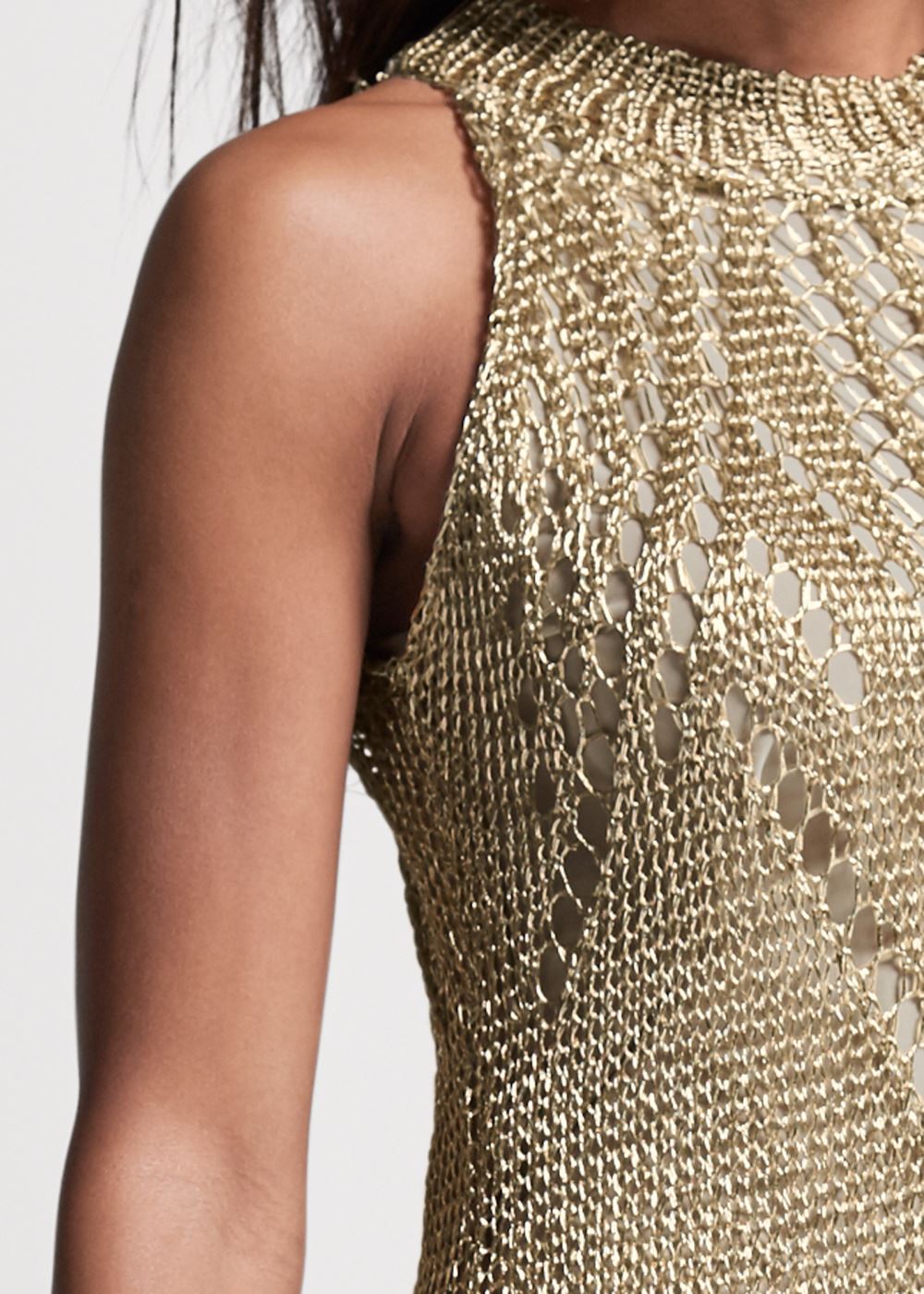 Venus Metallic Crochet Dress - Gold
