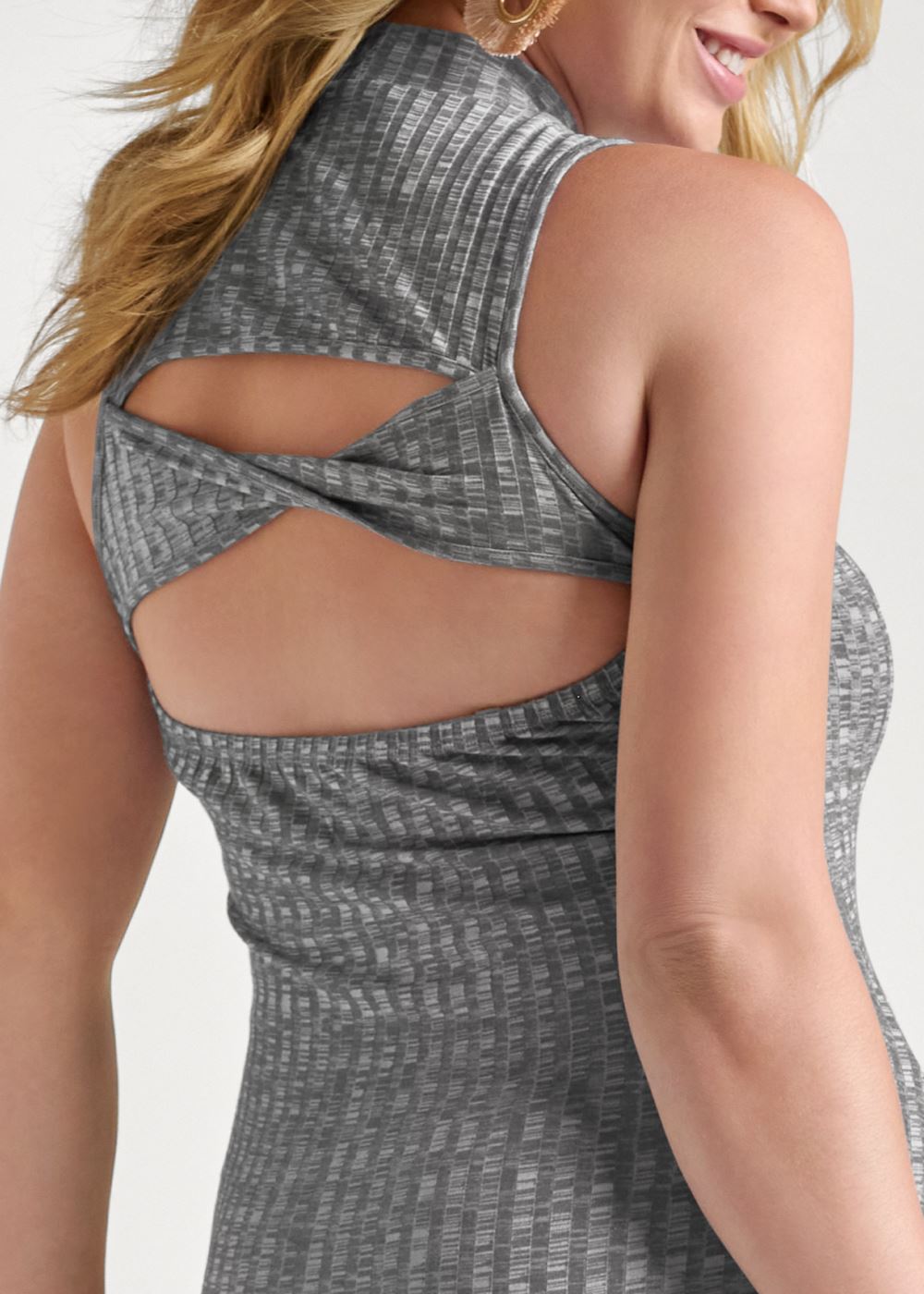 Venus Ribbed Twist-Back Dress - Heather Grey