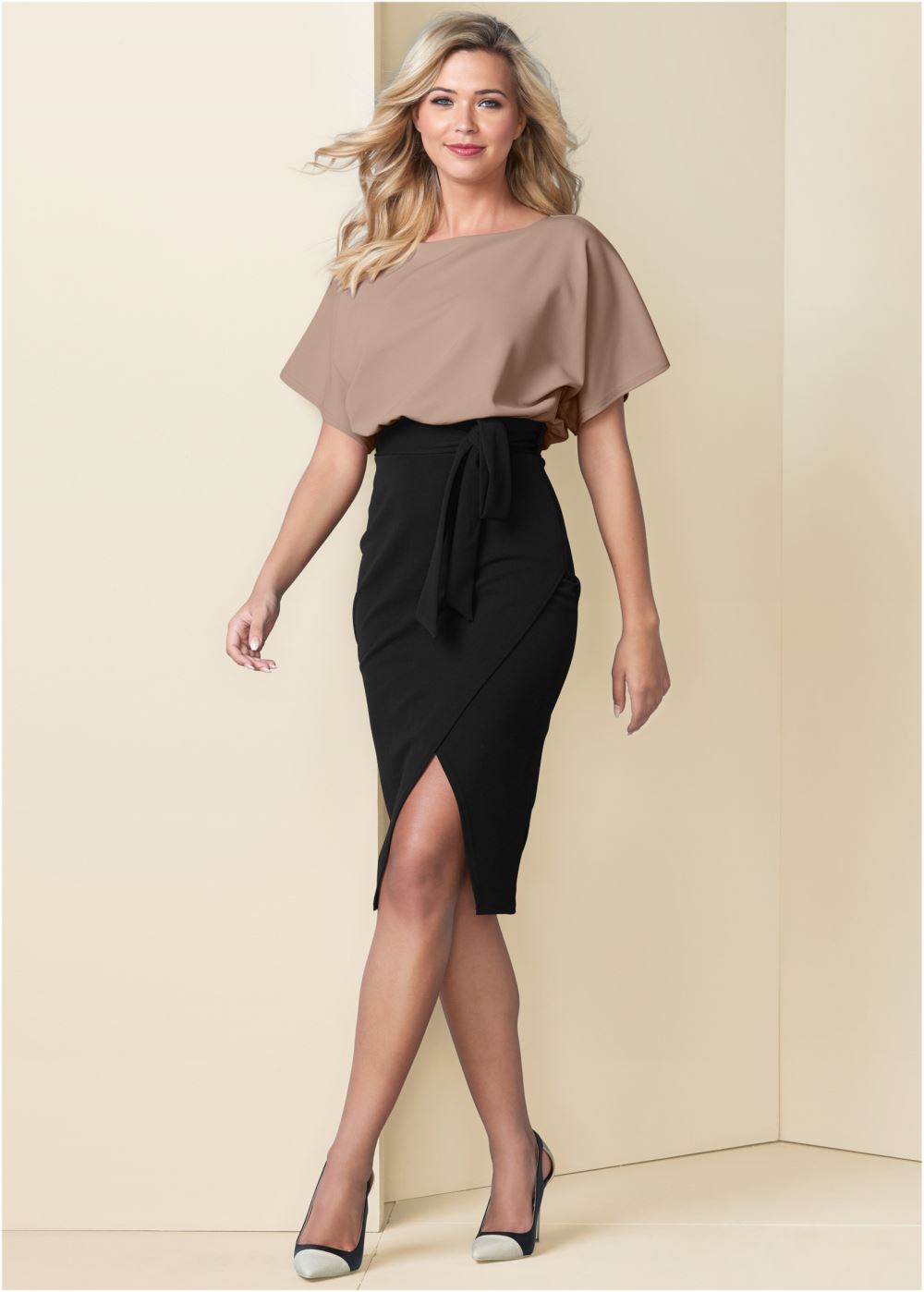 Venus Color Block Dress - Tan & Black