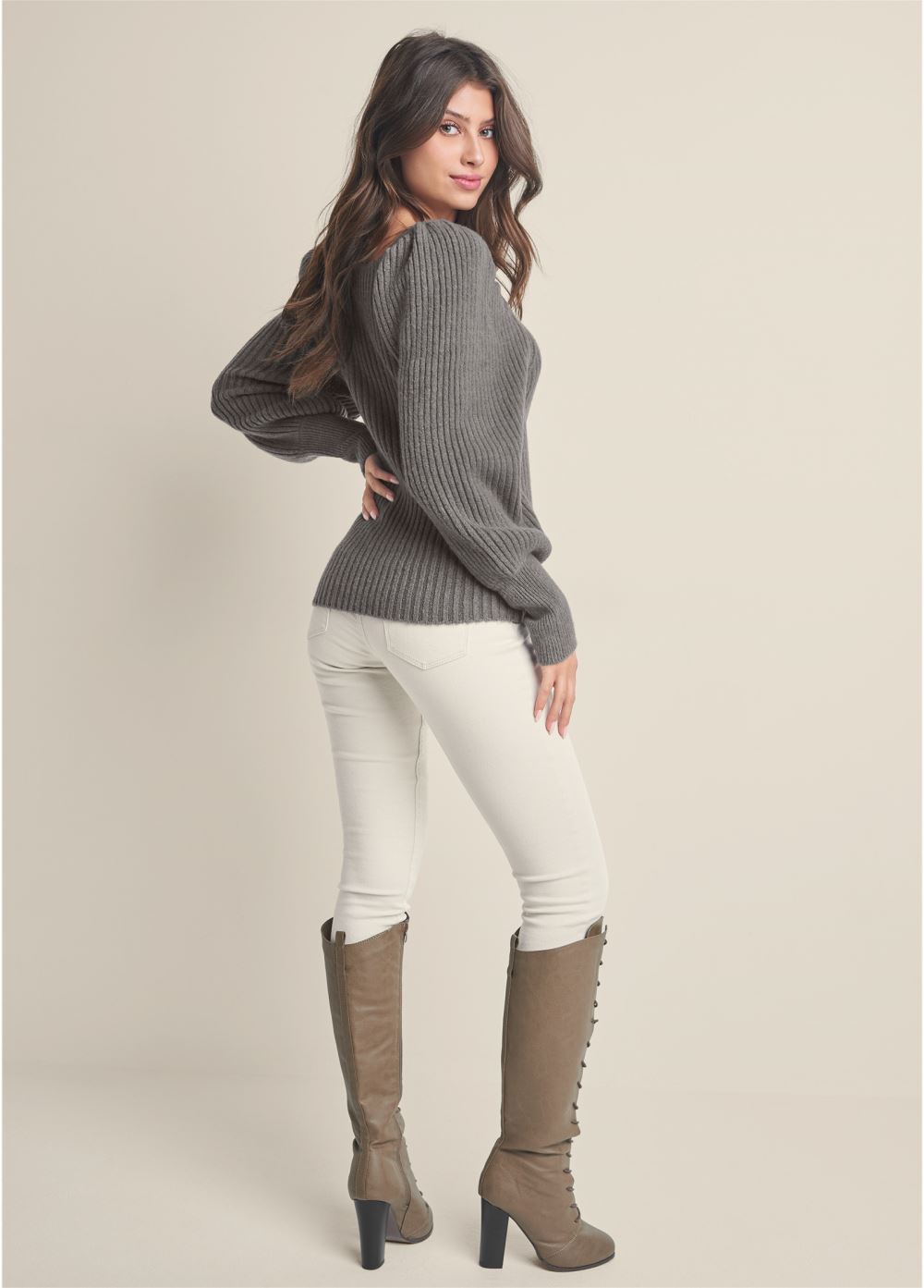 Venus VENUS | Square Neck Sweater in Dark Grey