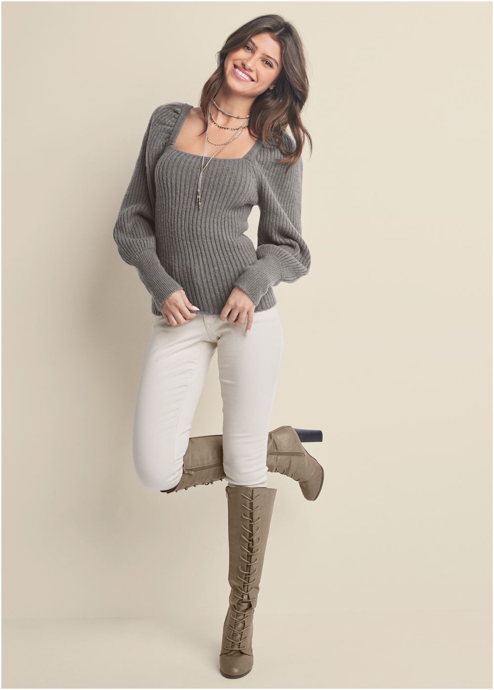 Venus VENUS | Square Neck Sweater in Dark Grey