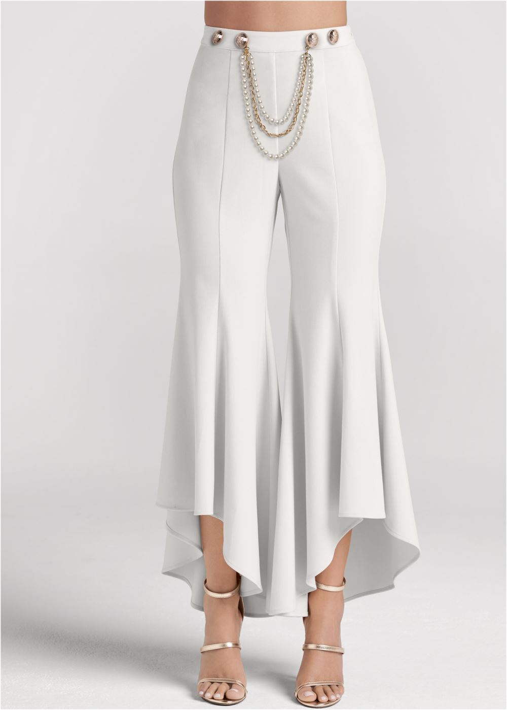 Venus Ruffle Hem Pants With Removable Trim in Off White