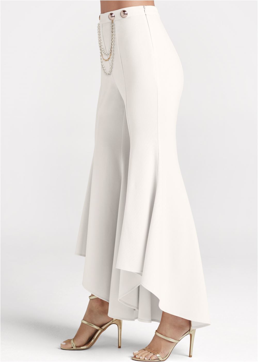Venus Ruffle Hem Pants With Removable Trim in Off White