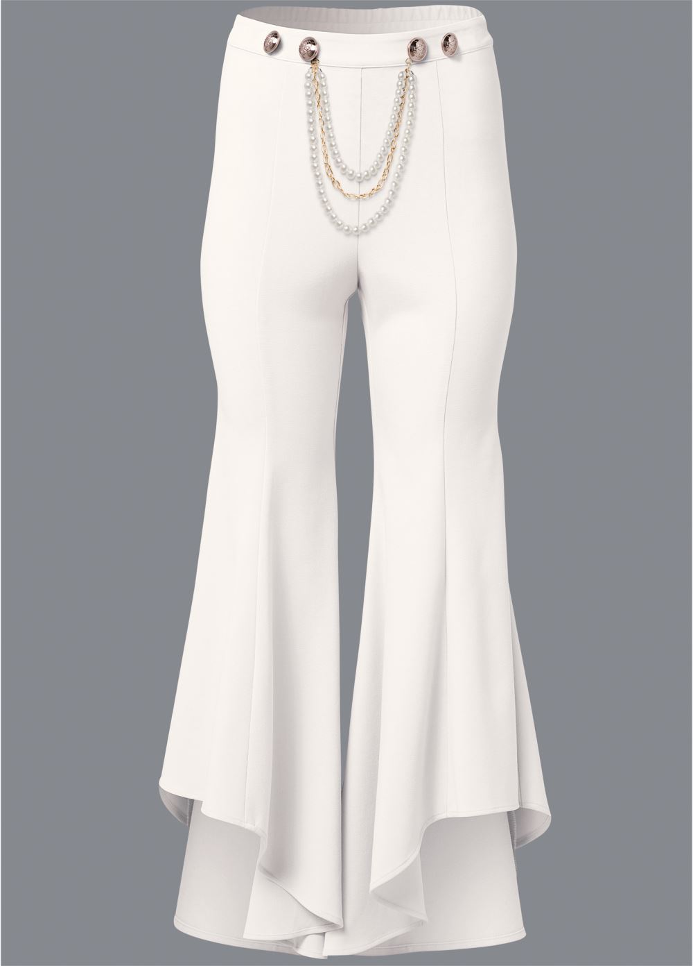 Venus Ruffle Hem Pants With Removable Trim in Off White