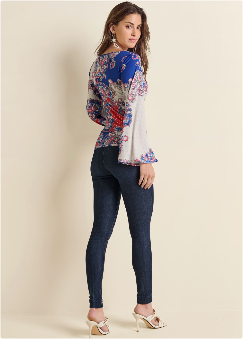 Venus Ruched Printed Top in Red Multi