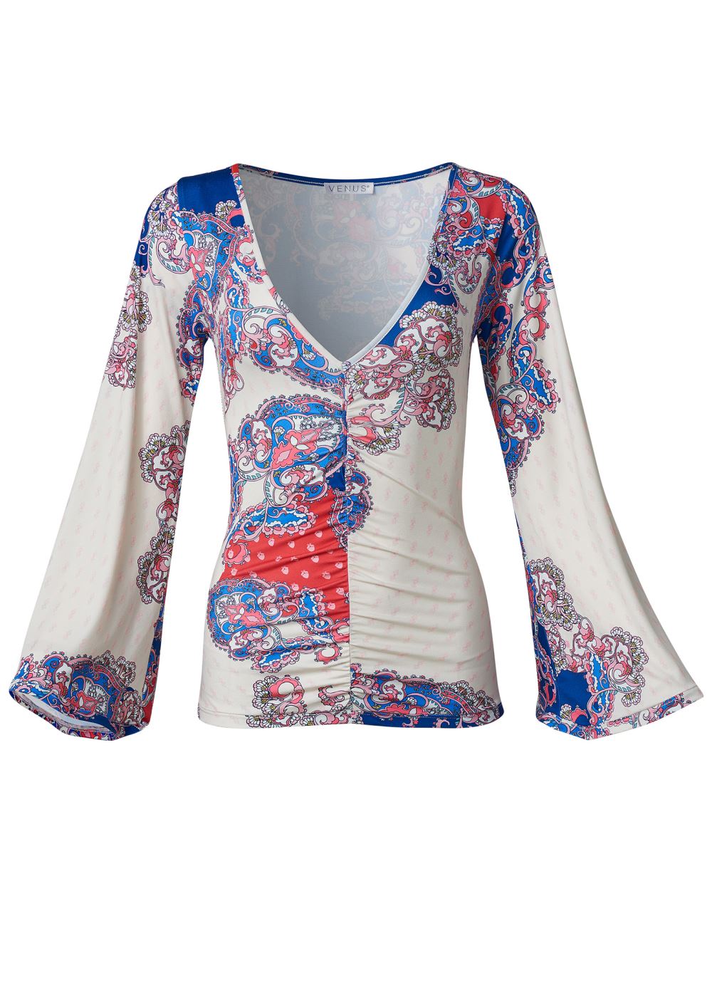 Venus Ruched Printed Top in Red Multi