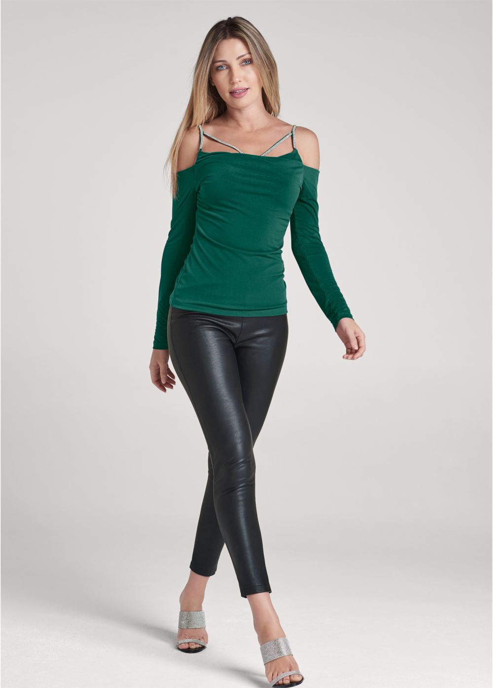 Venus Embellished Strappy Top in Green