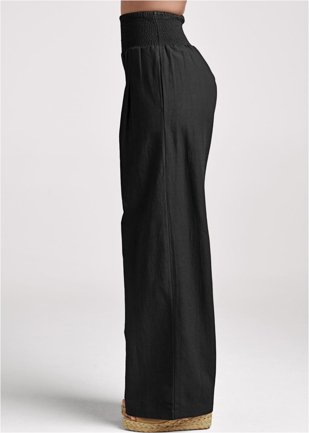 Venus Black SMOCKED WAIST WIDE LEG PANTS
