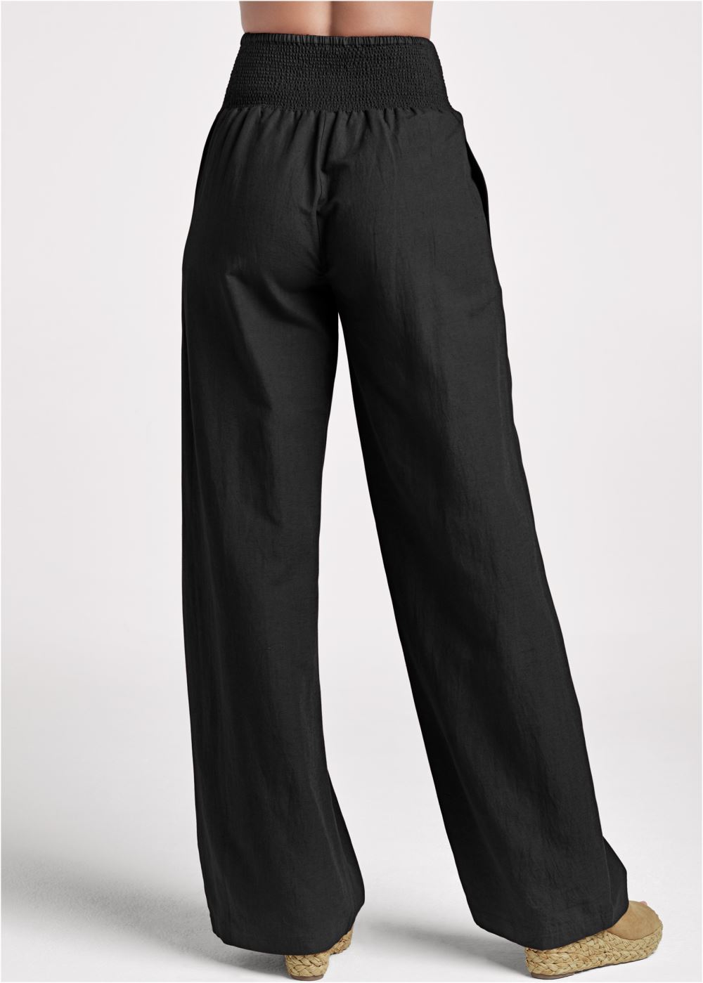 Venus Black SMOCKED WAIST WIDE LEG PANTS