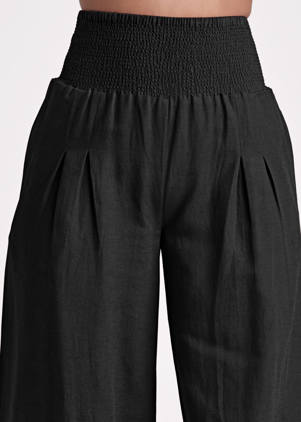 Venus Black SMOCKED WAIST WIDE LEG PANTS