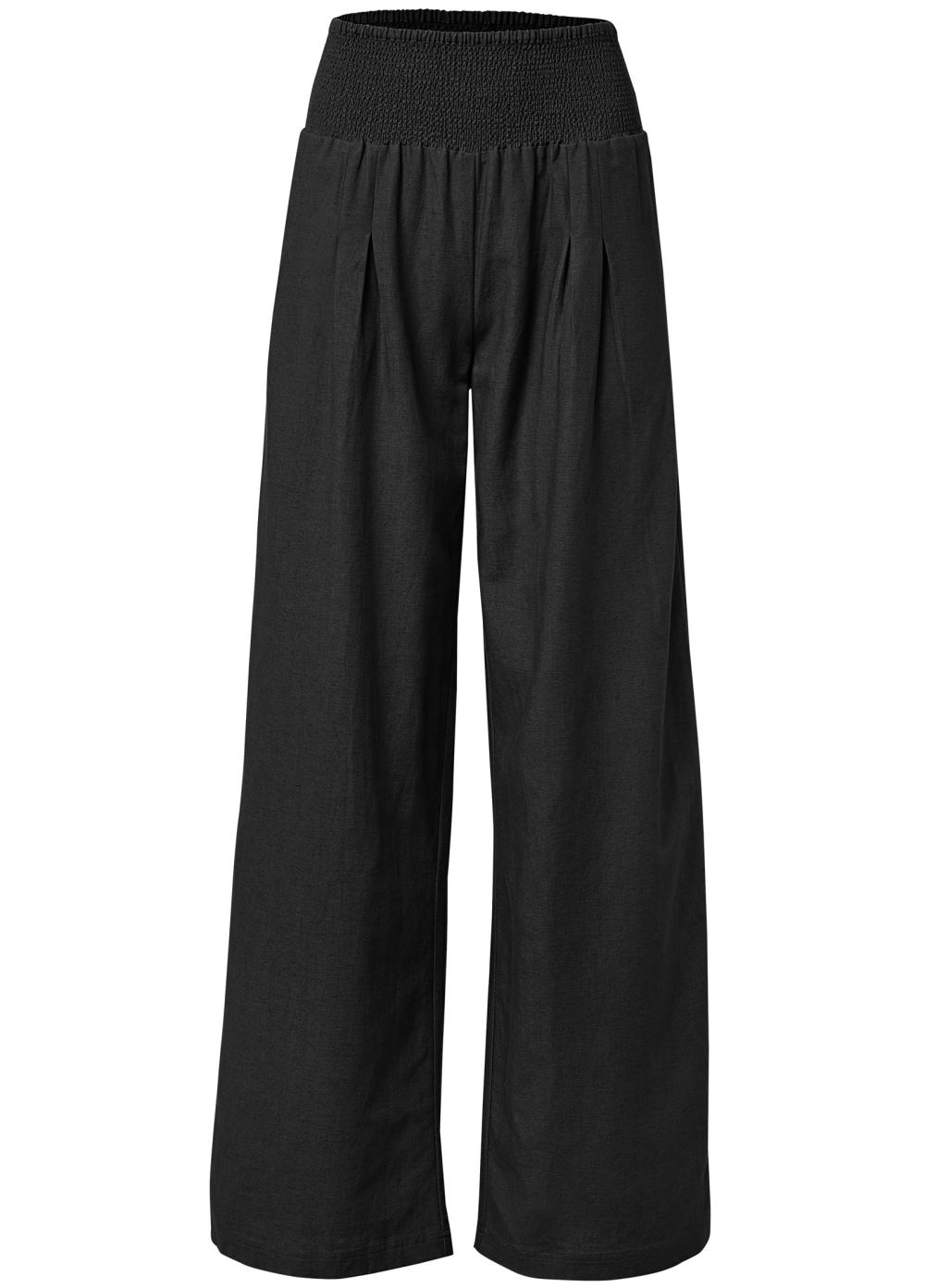 Venus Black SMOCKED WAIST WIDE LEG PANTS