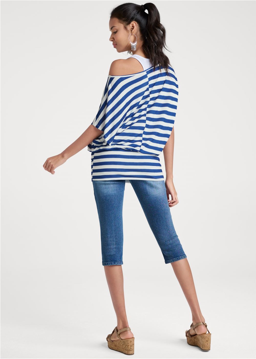 Venus Off-Shoulder Layered Top in Blue & White