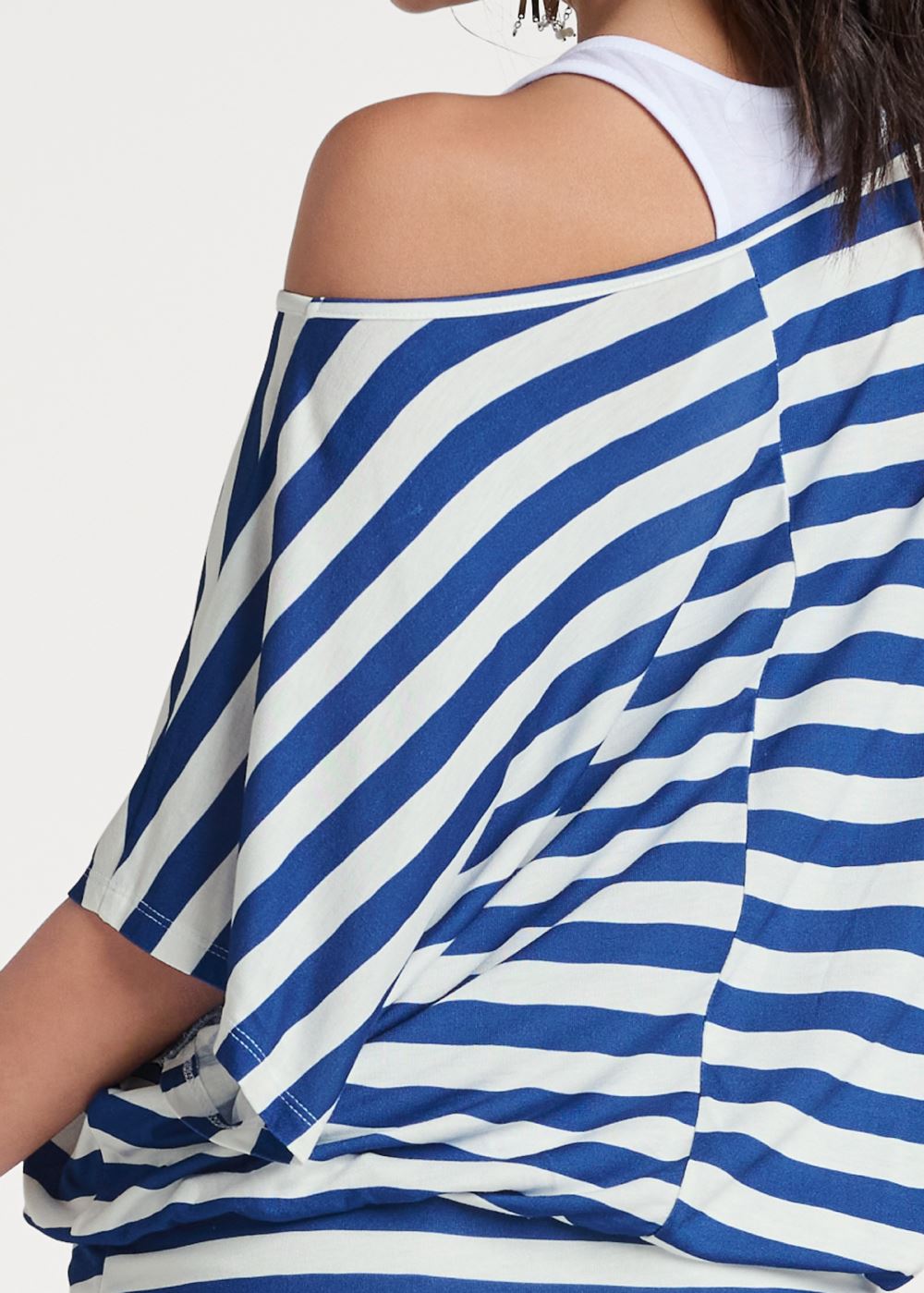 Venus Off-Shoulder Layered Top in Blue & White