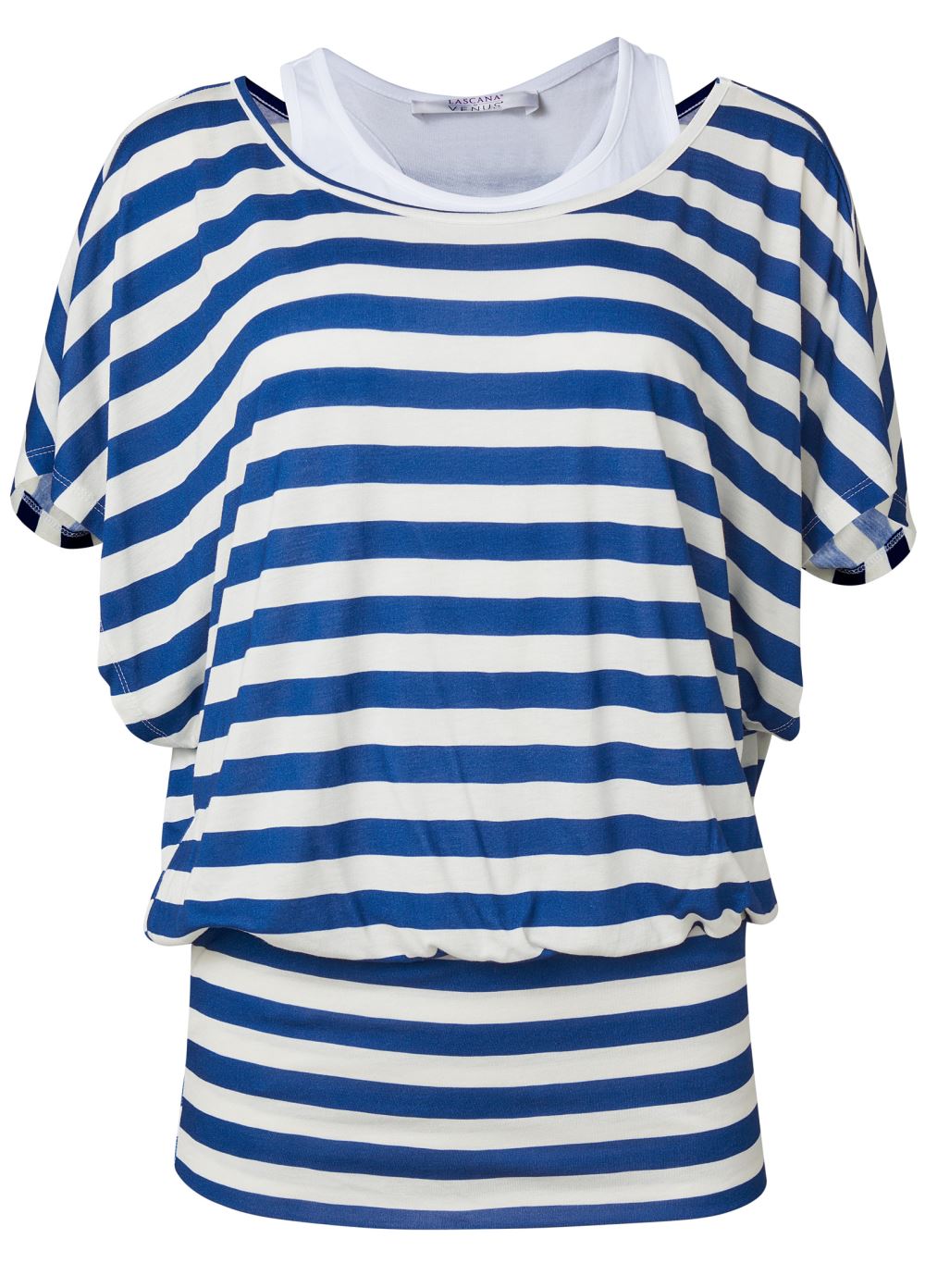 Venus Off-Shoulder Layered Top in Blue & White