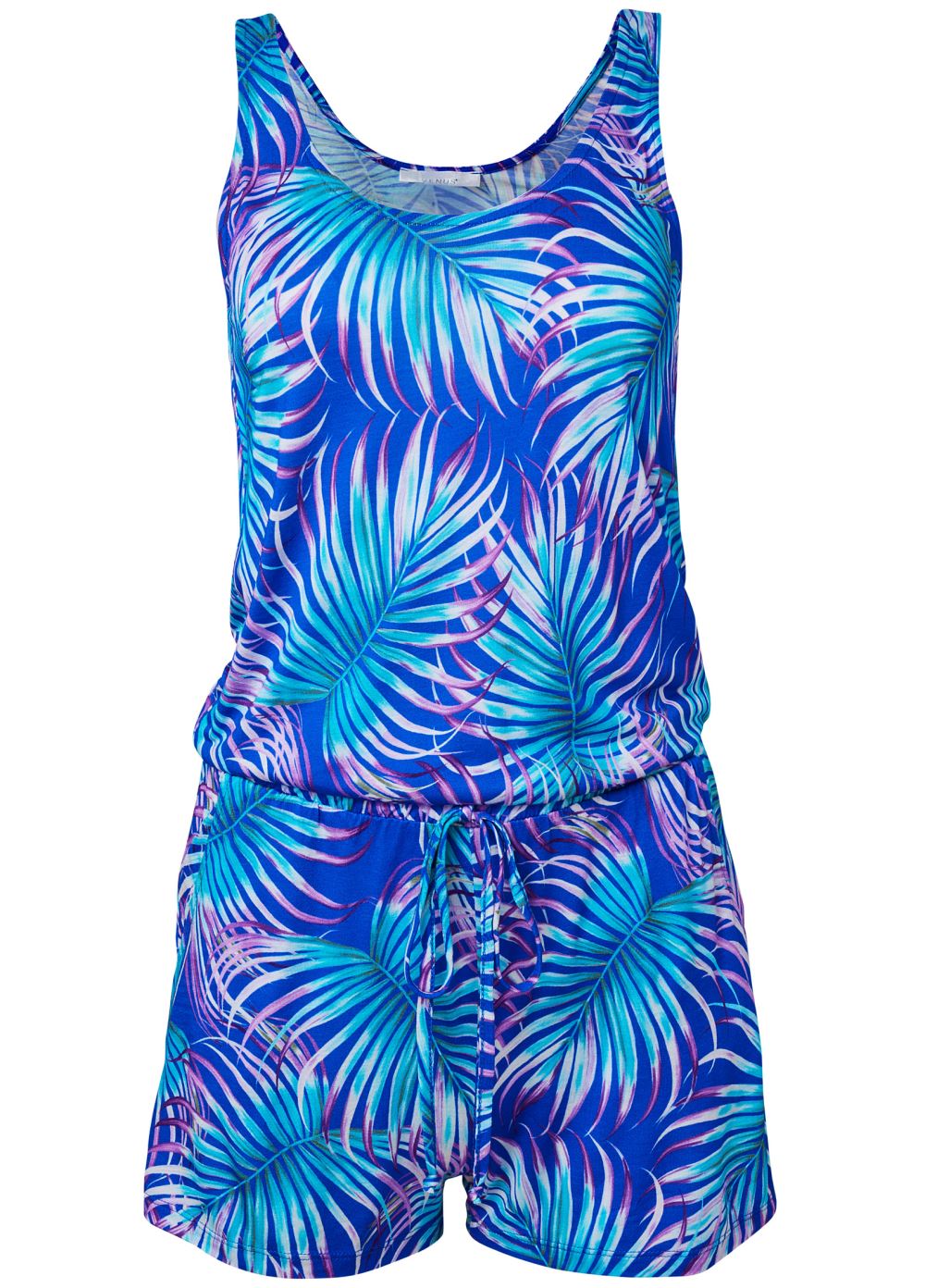 Venus Palm Printed Romper in Blue Multi