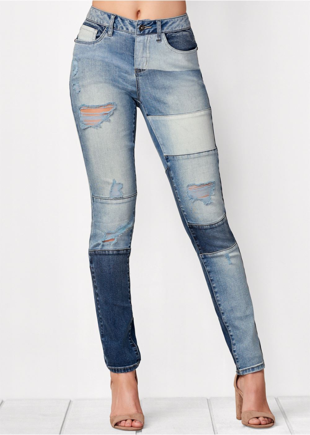 Venus Medium Wash DISTRESSED PATCHWORK JEANS