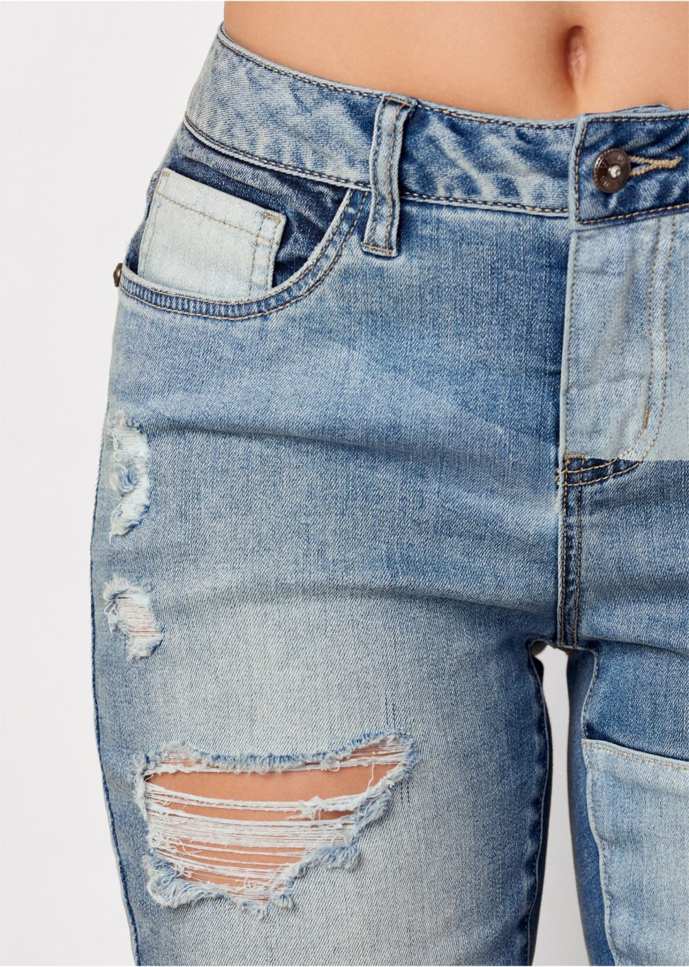 Venus Medium Wash DISTRESSED PATCHWORK JEANS