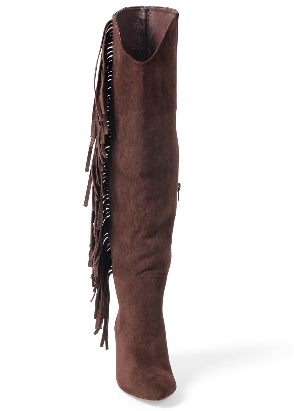 Venus Faux-Suede Fringe Boots in Brown