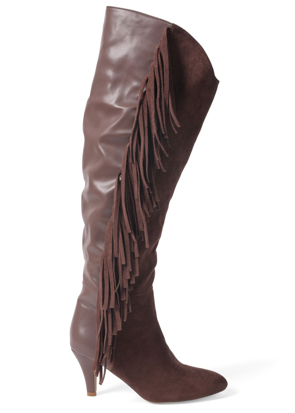 Venus Faux-Suede Fringe Boots in Brown