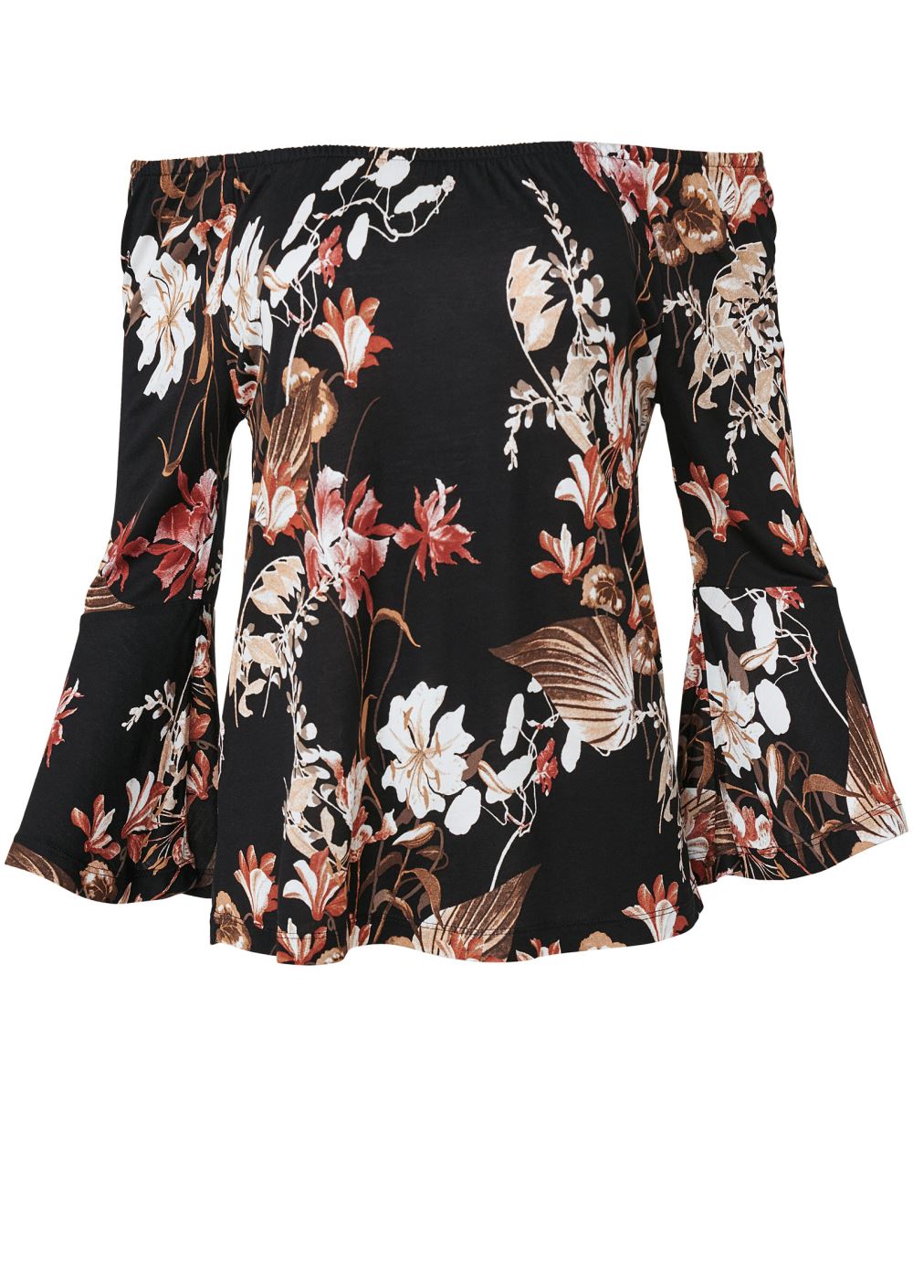 Venus Off-The-Shoulder Floral Top in Black Multi