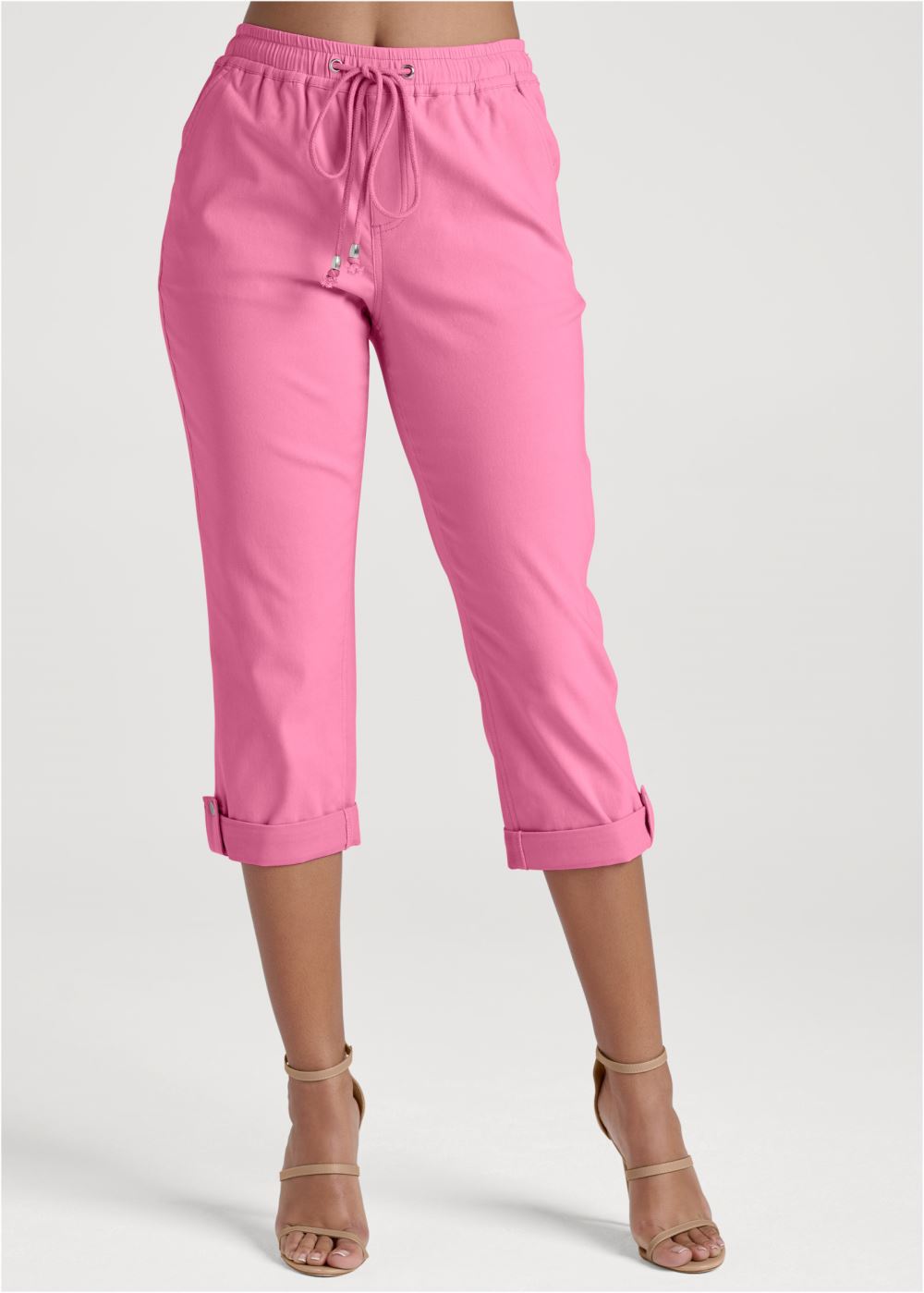 Venus Casual Pull-On Cuffed Capris in Pink