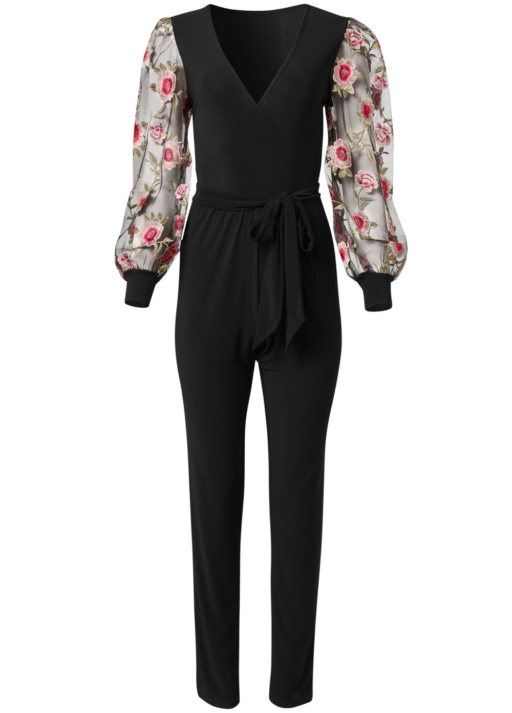 Venus Embroidered Sleeve Jumpsuit in Black Multi