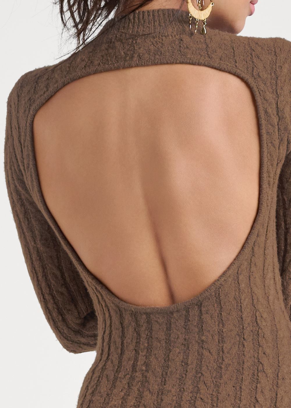 Venus Open Back Sweater Dress - Brown