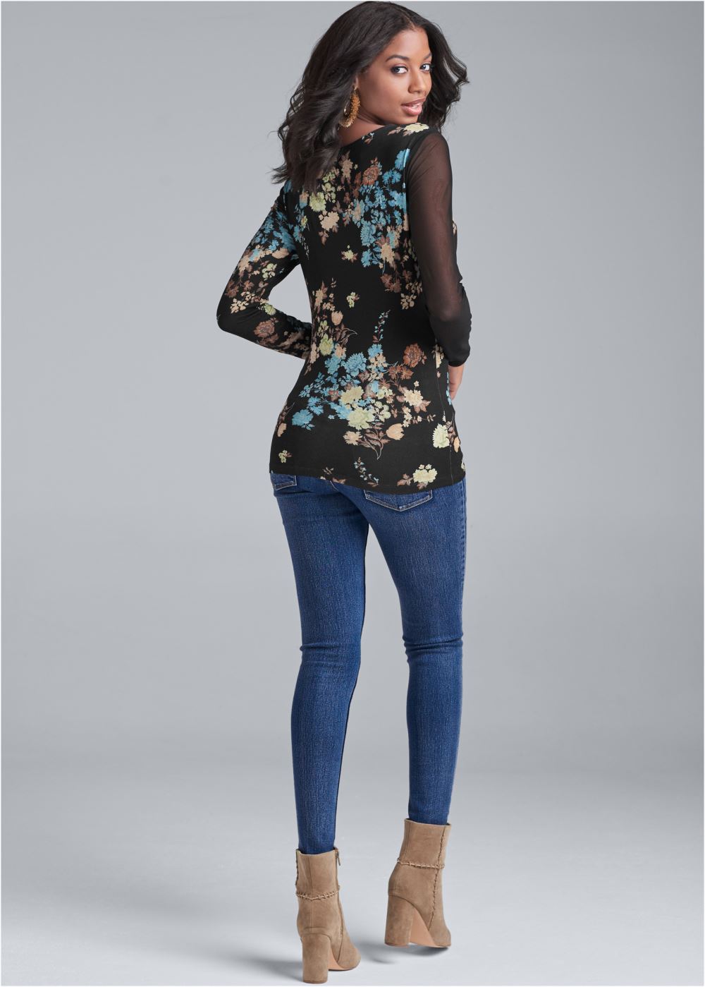 Venus Mesh Detail Top in Black Multi