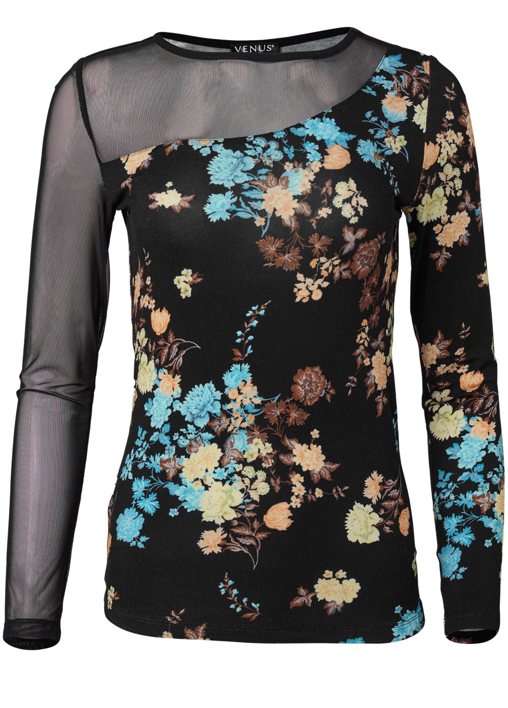 Venus Mesh Detail Top in Black Multi