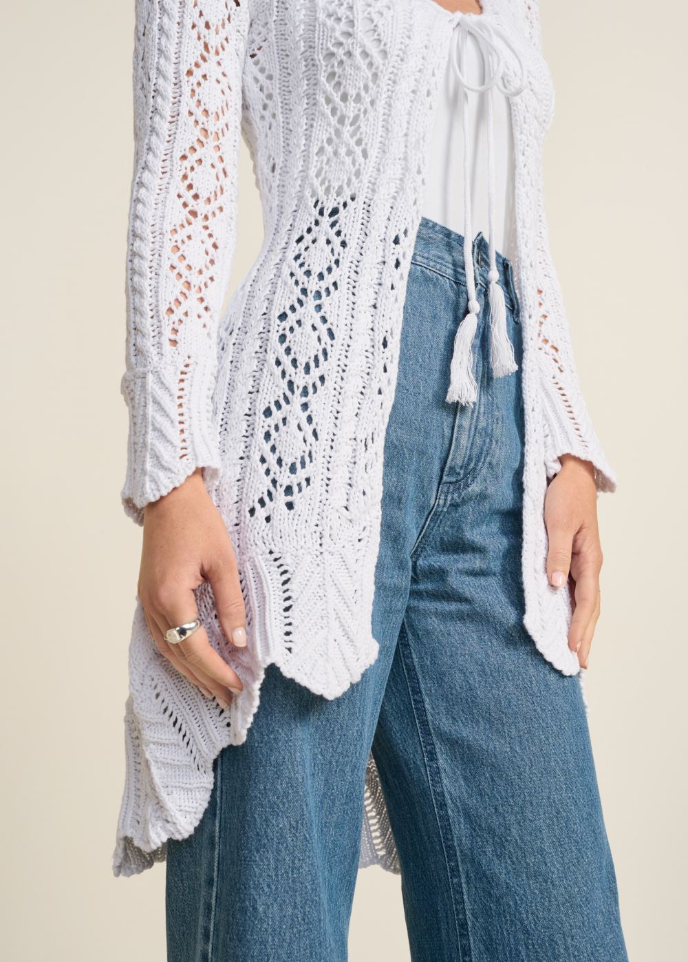 Venus VENUS | Long Crochet Cardigan in White