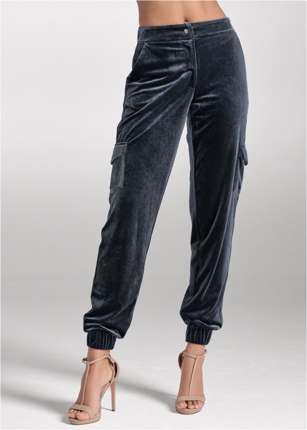 Venus Velvet Cargo Jogger Pants in Dark Grey
