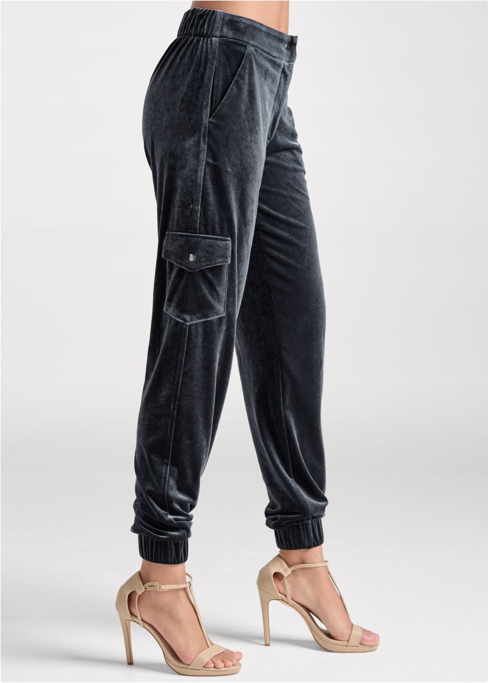 Venus Velvet Cargo Jogger Pants in Dark Grey