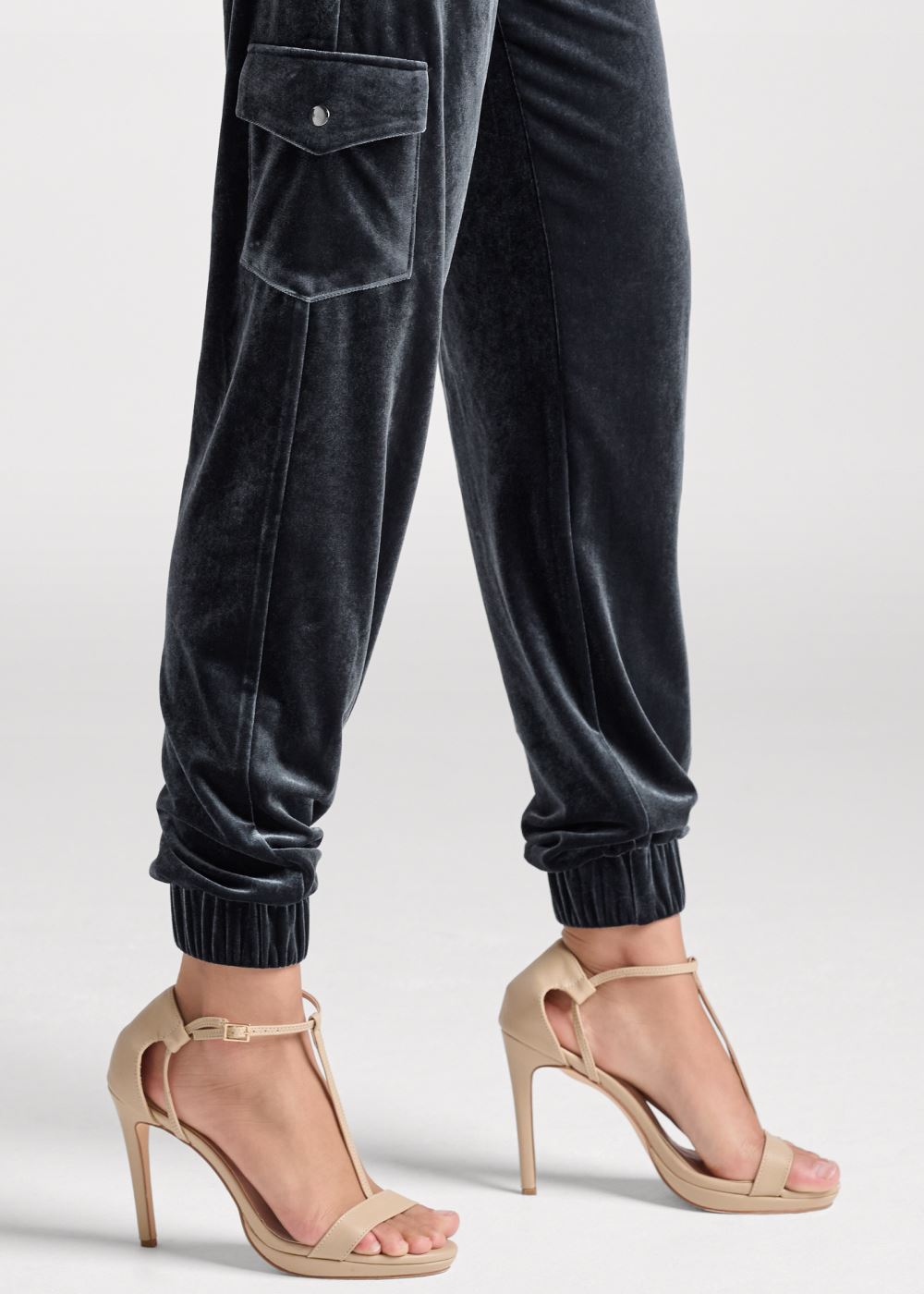 Venus Velvet Cargo Jogger Pants in Dark Grey