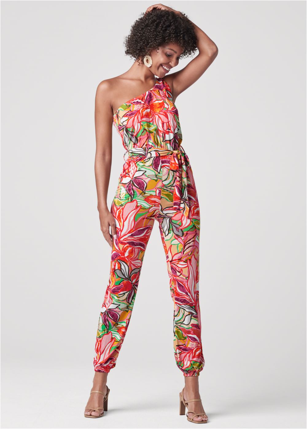 Venus Tropical Printed Jumpsuit in Red Multi