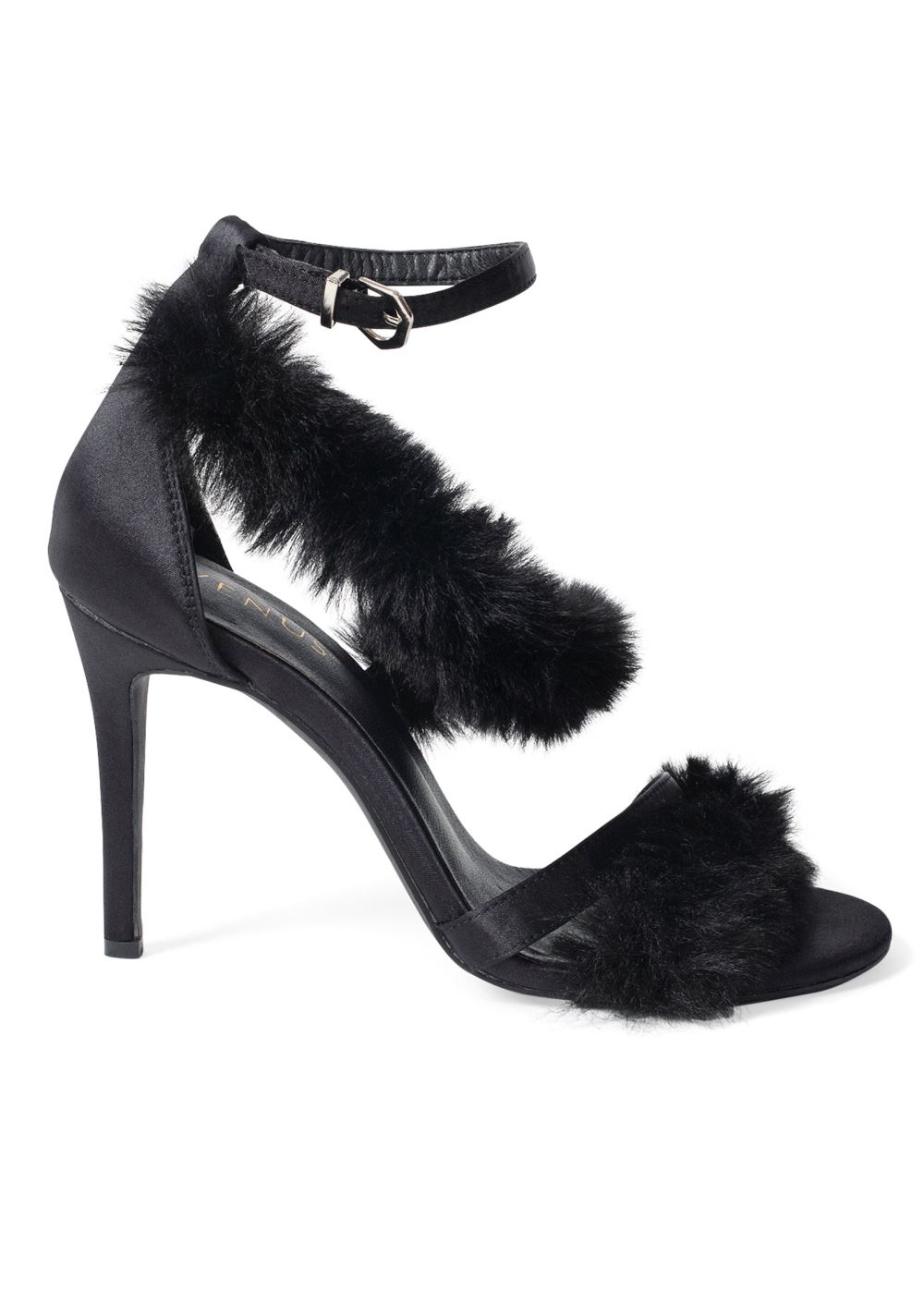 Venus Faux-Fur High Heel Sandals in Black