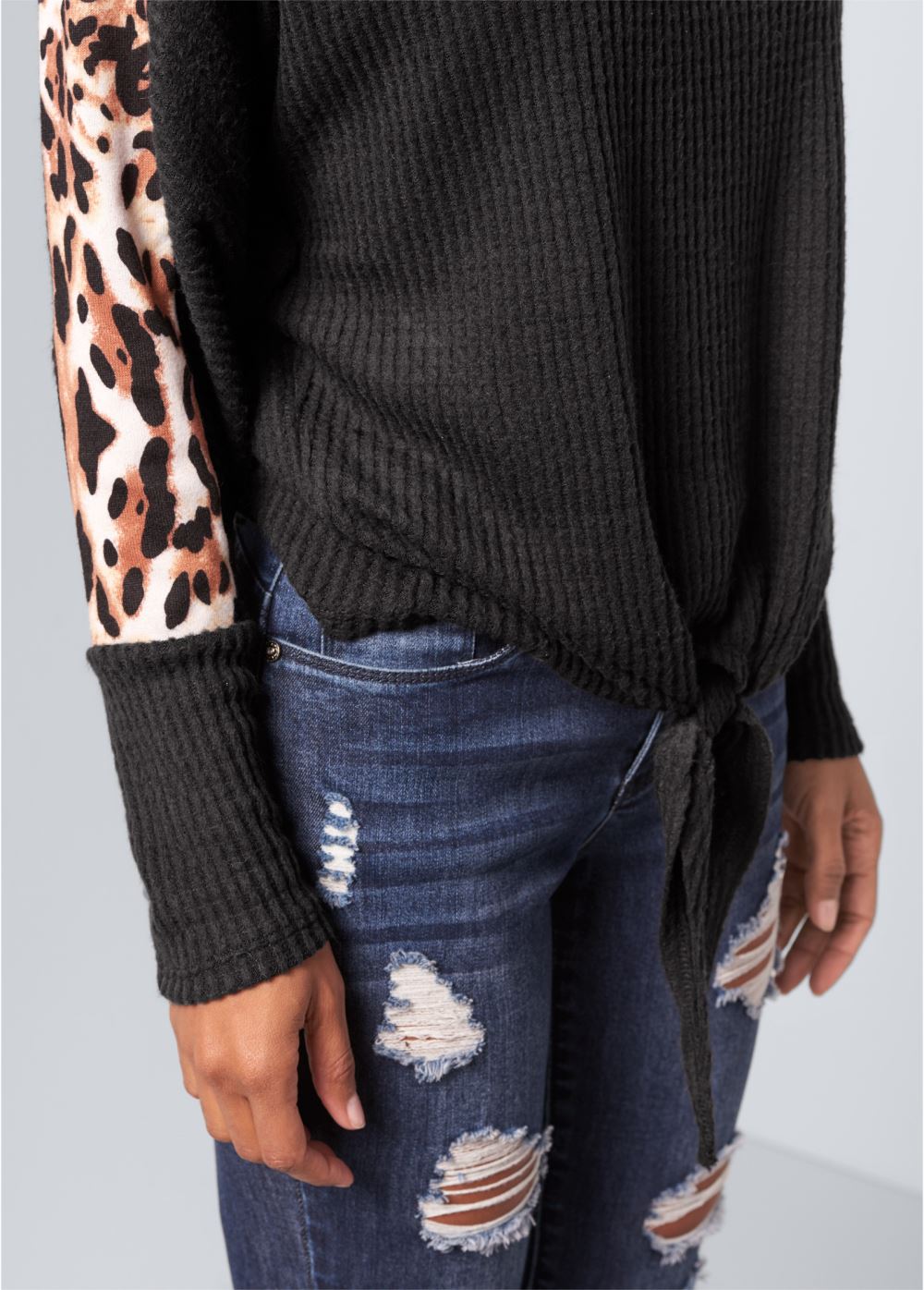 Venus Print Stripe Lounge Top in Black Multi