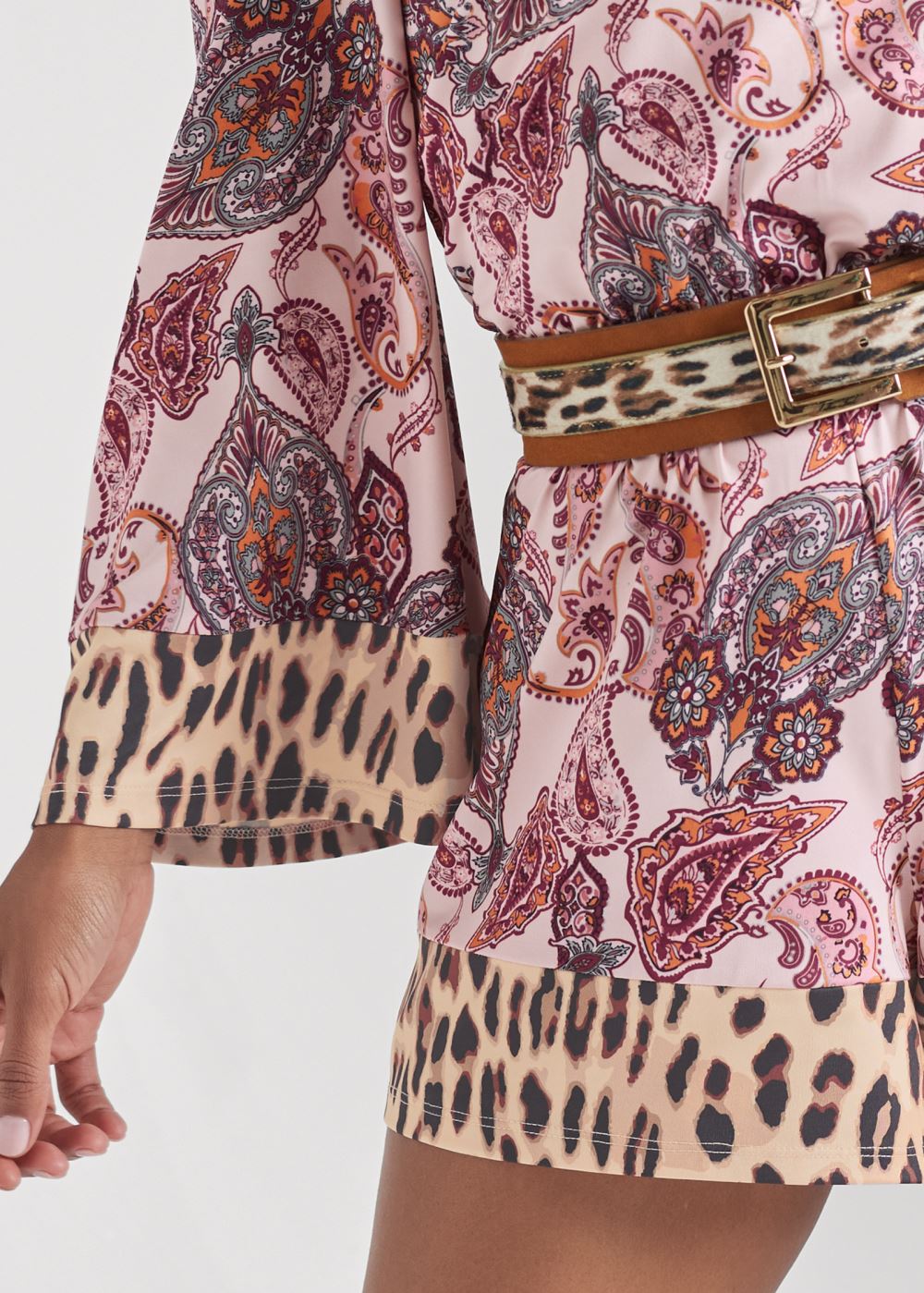 Venus Sahara Paisley Cold Shoulder Romper in Blush & Brown
