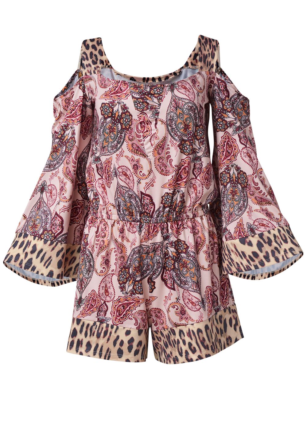 Venus Sahara Paisley Cold Shoulder Romper in Blush & Brown