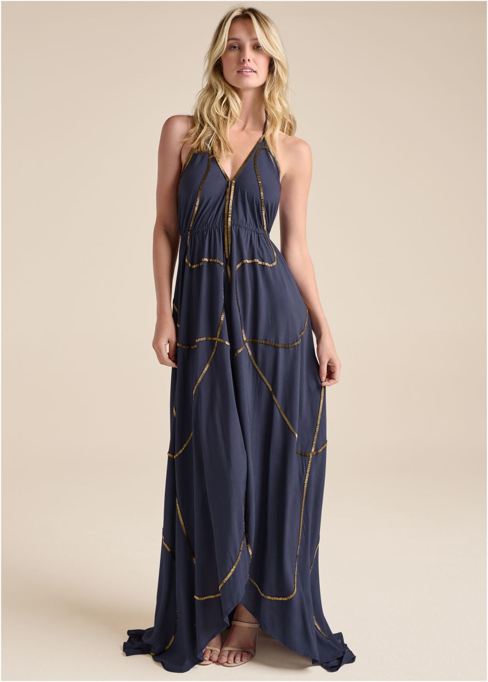 Venus Beaded Maxi Dress - Navy