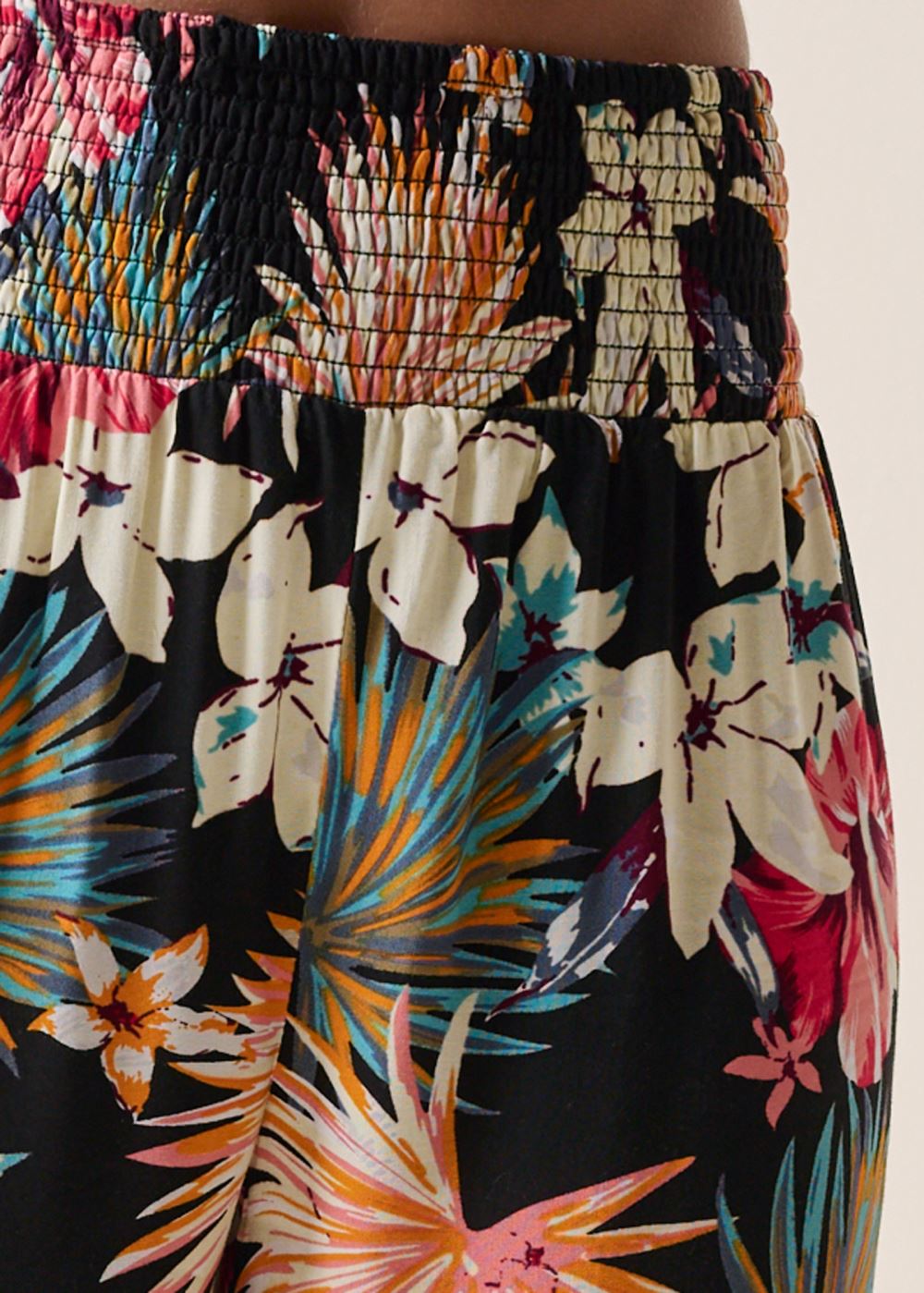 Venus Smocked Waist Flared Pants in Black Multi