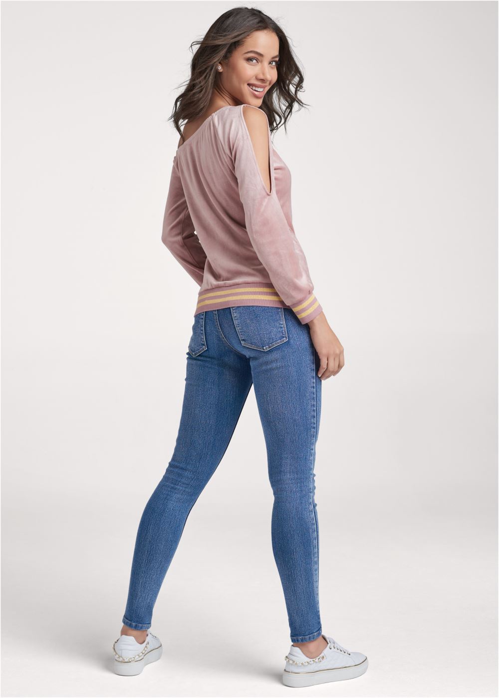 Venus Velour Off-Shoulder Top in Light Pink