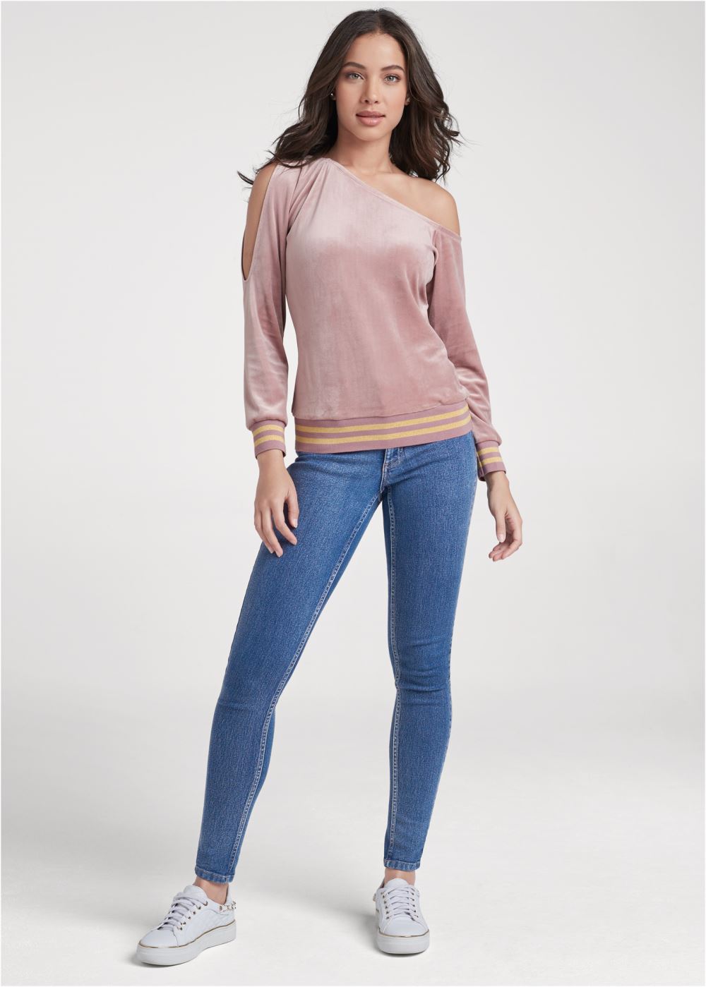 Venus Velour Off-Shoulder Top in Light Pink