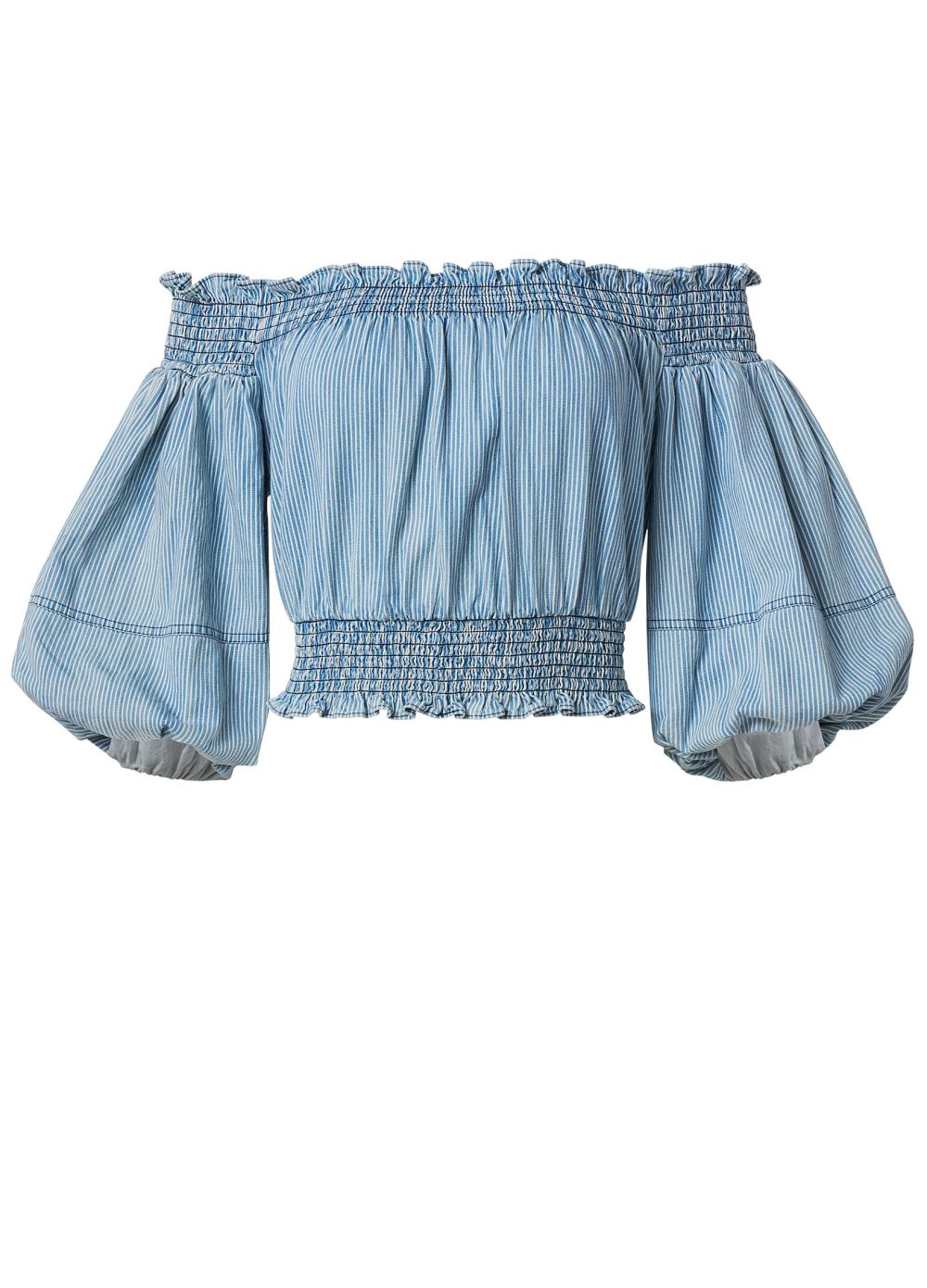 Venus Off-Shoulder Chambray Top in Blue & White