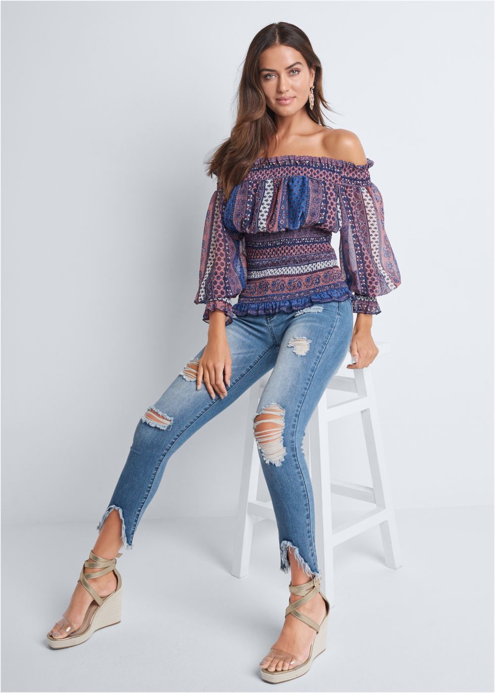 Venus Printed Smocked Top in Pink Multi