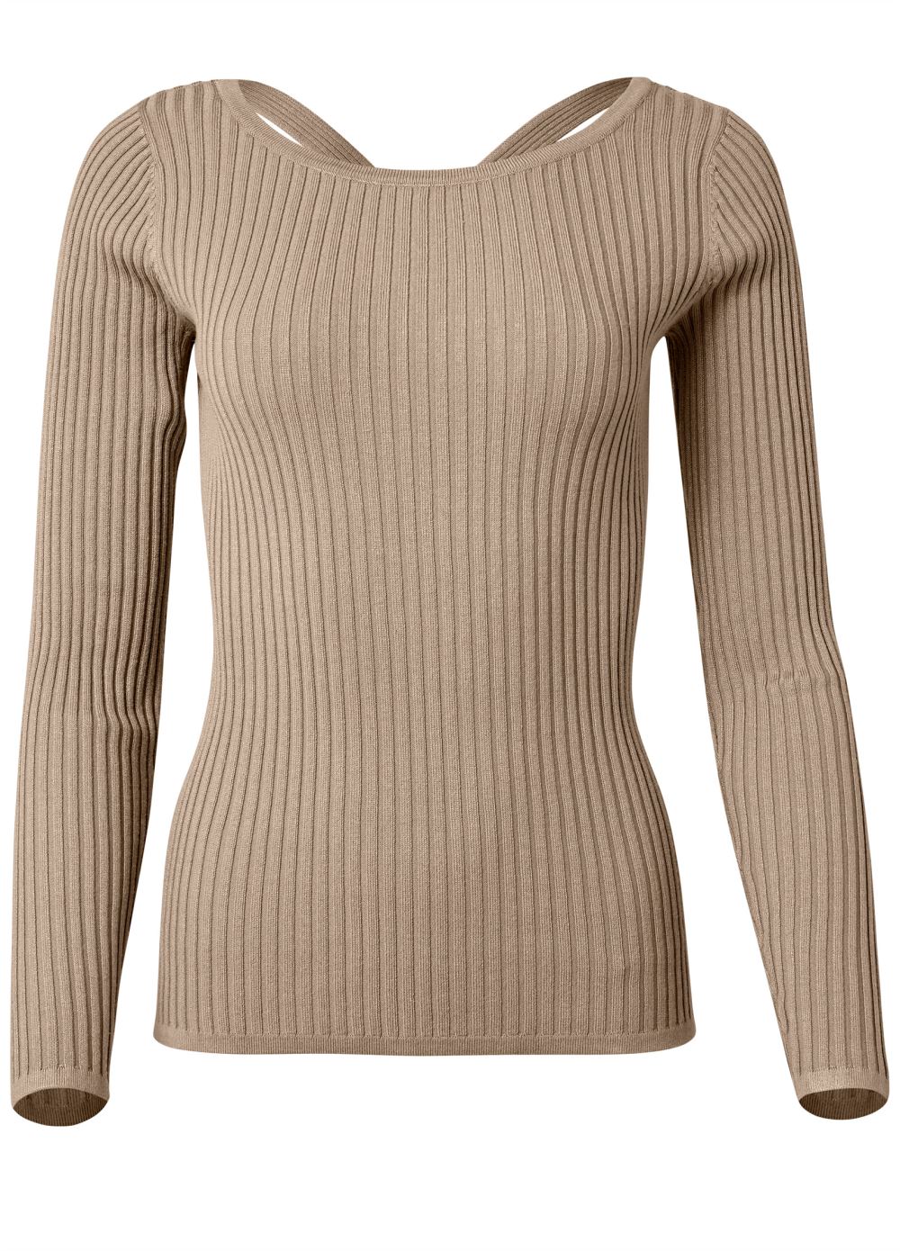 Venus VENUS | Ribbed Open Back Sweater in Tan