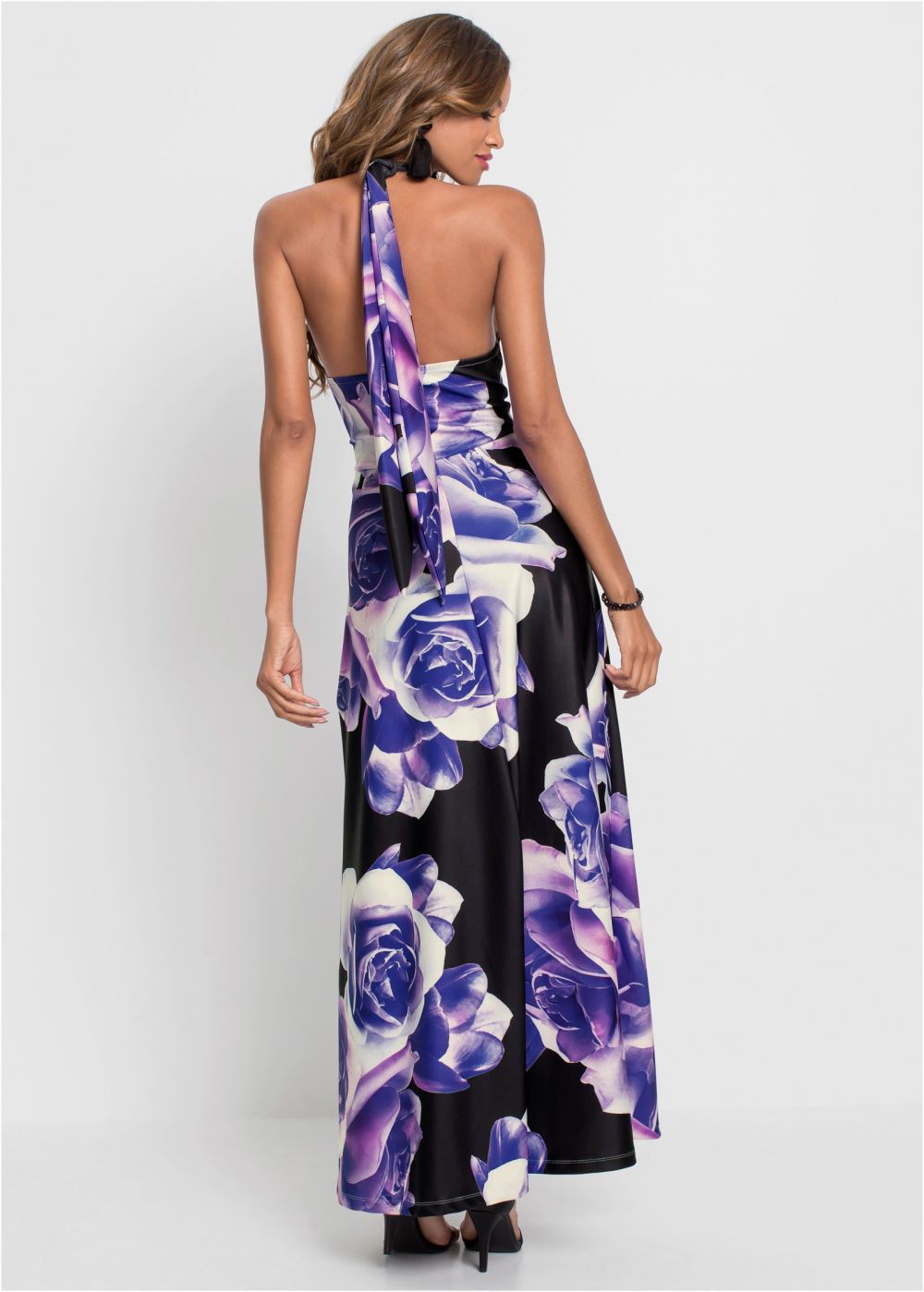 Venus Floral Printed Long Dress - Black & Purple