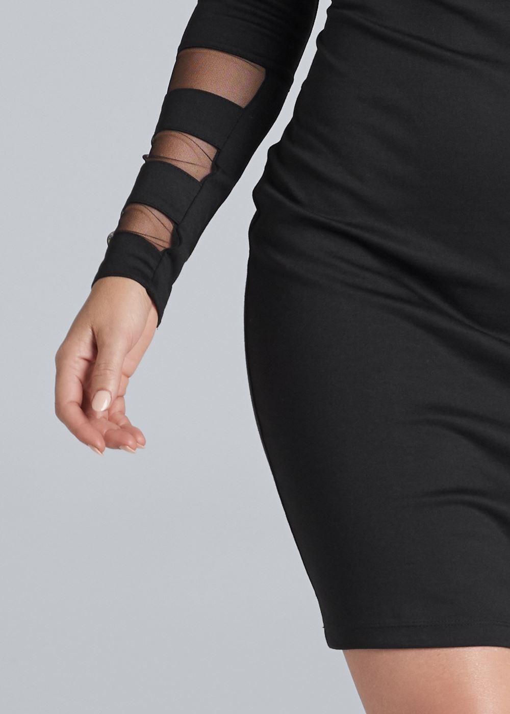 Venus Mesh Detail Bodycon Dress - Black