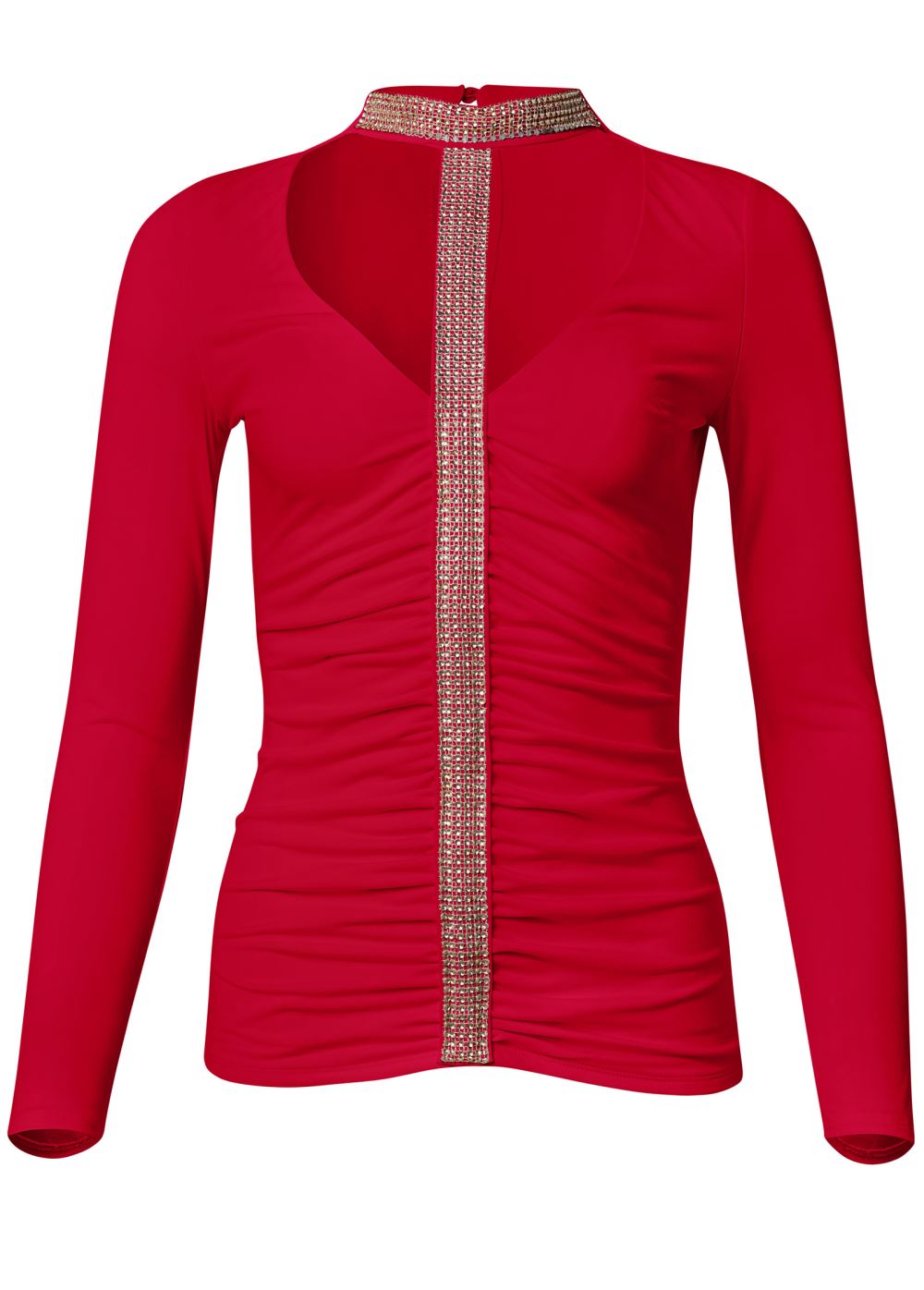 Venus Embellished Trim Ruched Top in Red