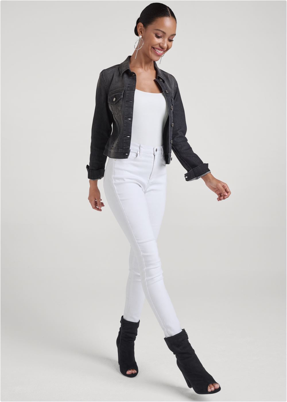 Venus Sequin Wing Jean Jacket in Black Denim