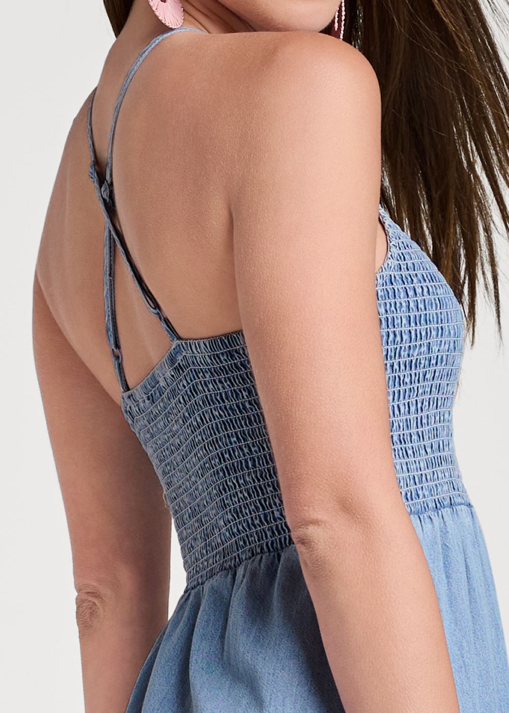 Venus Smocked Chambray Dress - Light Wash